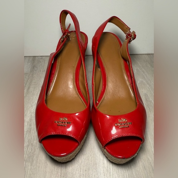 COACH "Ferry" Red Patent Leather Platform/Wedge Espadrille Sandals Size 7 - Picture 11 of 11